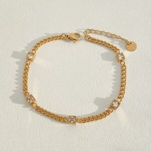 18K Gold Plated Elegant Gold Chain Bracelet with Crystal Accents